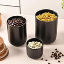 Black Ceramic Canister Set with Bamboo Lids, 3-Piece Airtight Food Storage Jars for Kitchen - Flour, Sugar, Coffee, Tea, Spice - Small, Medium, Large Sizes by CozyNest Decor