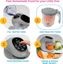 EVLA'S Baby Food Maker, Steamer, Blender, Baby Food Processor for Healthy Homemade Baby Food in Minutes, Touch Screen with 6 Reusable Food Pouches, Baby Registry Essential, Grey by TinyTreasures Baby Boutique