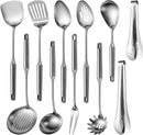 304 Stainlss Steel Kitchen Utensils Set, 11 Pcs Long Metal Cooking Utensil Gadgets Tools Set with Spatula, Ladle, Spoon, Ladle, Skimmer, Tunner, Pasta Server, Tongs(Silver, Dishwasher Safe) by CozyNest Decor