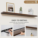 Floating Shelves 55 Inches Long - 8 Inch Deep Rustic Solid Pine Wood for Storage - Farmhouse Wall Mounted for Living Room - Heavy-Duty Metal Bracket - 55" W x 8" D - American Walnut Color by CozyNest Decor