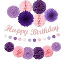 Purple Pink Birthday Party-Decorations Paper-Flowers - 14pcs Happy Banner Lavender Lanterns Tissue Pom Poms,Lilac Streamers Garland Fans Honeycomb,Women Girls Adult Kids Hanging Supplies Decor Hugfond by CozyNest Decor