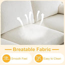 Karl home U-Shape Sectional Sofa Couch 111" Modern 4-Seat Sofa with Chaises Corduroy Fabric Upholstered Covertible Couch with Wood Grain Legs for Living Room, Reception Room, Apartment, Beige by CozyNest Decor