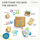 Tiny Land Montessori Baby Toy Set 4-6 Months – Early Learning Motor Skills Development Kit with 4-in-1 Soft Cloth Book, Spinning Rainbow Toy, Silicone Blocks and Baby Tissue Box by TinyTreasures Baby Boutique