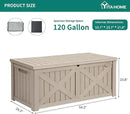YITAHOME 120 Gallon Large Deck Box, Upgraded Resin Outdoor Storage Boxes w/Flexible Divider, Waterproof Cushion Storage Bench for Patio Furniture, Pool Supplies, Garden Tools - Lockable, Taupe by GreenHaven Gardens