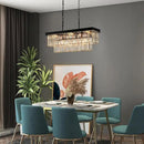 Black Crystal Chandeliers for Dining Room Light Fixtures Over Table，9-Lights Modern Rectangle Chandeliers for Kitchen Island Bar L28 Inch by CozyNest Decor