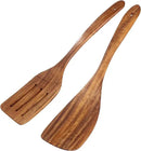 2 Pack Wooden Spatula, Acacia Wood Long Handle Flat Frying Turner, Handmade wooden spoons for cooking, Kitchen Utensil set, Non-Stick Cooking Spurtle Utensils for kitchen use by CozyNest Decor