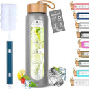 Aqulea Glass Water Bottles 32 Oz with Silicone Sleeve - BPA Free Reusable Wide Mouth Glass Motivational Water Bottles with Fruit Infuser – Leak Proof Borosilicate Water Bottle with Time Marker (Grey) by CozyNest Decor