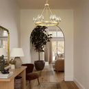 Gold Wagon Wheel Chandelier, 24 Inch Brass Chandeliers with Unique Glass Shade, 6-Light Crystal Farmhouse Wagon Wheel Chandeliers for Dining Room, Round Chandelier for Living Room, Foyer, Entryway by CozyNest Decor