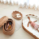 BEBE BASK The Original Scalloped Basket Set Of 2 - Small Scallop Basket - 15 x 10 x 6 In - Hand-Woven & Award-Winning - Elegant Wicker With Scalloped Edge Lid - Nursery Storage - (Mocca) by GreenHaven Gardens