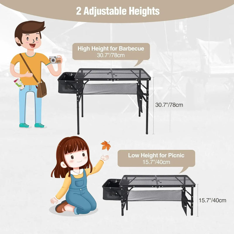 REDCAMP Folding Portable Grill Table with Sink for Outside, Lightweight Aluminum Metal Grill Stand Picnic Table for Camping Cooking BBQ RV Picnic, 2 Heights Adjustable,Black 36"x20", photo 5 of 6