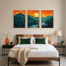 Woodland Mountain Framed Canvas Wall Art Set, Abstract Ridge Wall Painting, Boho Sunset Scenery Wall Decor, Modern Natural Landscape Art Print for Living Room, Bedroom, Office - 16"x24"x3 by CozyNest Decor