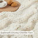 Chunky Knit Blanket Throw, 100% Hand Knit Throw Blanket Handmade Chenille Cable Knit Throw for Couch, Stylish Cozy Soft Rope Knot Crochet Blanket for Home Decor, Ivory, 40x50 Inches by CozyNest Decor