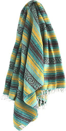 Del Mex Classic Mexican Blanket, Large Authentic Woven Falsa Throw (70"x50"), Artisan Southwest Décor for Beach, Yoga, Outdoors (Teal/Yellow) by CozyNest Decor