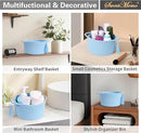Empty Gift Basket Mini Woven Rope Organizer Baskets for Baby Shower, Vanity, Makeup Brushes, Bathroom, Shelves, Desk - Small Decorative Storage Bins - Set of 2, Pre-Shaped, Soft Blue by CozyNest Decor