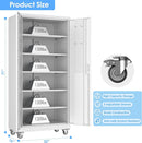 Metal Garage Storage Cabinet with Wheels & Pegboard, Lockable Metal Storage Cabinets with 2 Doors&5 Adjustable Shelves for Garage&Home,Assembly Required,White 71''H x32''W x16''D by GreenHaven Gardens