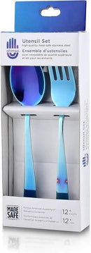 Ahimsa Stainless Steel Kids Utensils - Kids Fork and Spoon Set, Pediatrician Designed Toddler Utensils, 100% BPA Free & Dishwasher Safe (Iridescent Blue) by CozyNest Decor