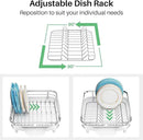 Dish Drying Rack, Expandable Dish Rack for Kitchen Counter, Stainless Steel Dish Drainer with Drainboard Set and Utensil Holder (White) by CozyNest Decor