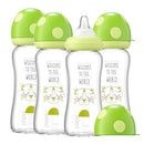 YOHKOH Natural Glass Baby Bottle with Natural Response Nipple, Newborn Anti-Colic Baby Bottles, Wide Neck Mushroom Cap Baby Bottle, Clear (8.8ounce (Pack of 4), Green1) by TinyTreasures Baby Boutique