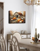 Autumn Pumpkin Barn Framed Wall Art Decor, Moody Fall Decor Rustic Country Landscape Picture Print for Farmhouse Decor,Thanksgiving Decorations Country Canvas Wall Art, Ready to Hang by CozyNest Decor