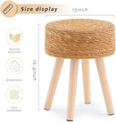Handwoven Outdoor Ottoman, Water Hyacinth Pouf Round Patio Footstool with Wood Legs, 17-Inch Multipurpose Vanity Stool, Dining Chair, Patio Footrest for Balcony and Garden, Natural by CozyNest Decor