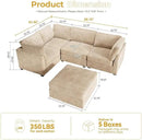 HOOOWOOO Modular Sectional Sofa,5 Pieces Sectional Couches for Living Room,98X66 L Shaped Cloud Couch with Ottoman Chaise Set(Beige Velvet Corduroy) by CozyNest Decor