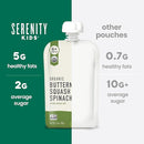 Serenity Kids 6+ Months Veggie Puree Baby Food Pouches - Butternut Squash & Spinach - USDA Organic No Added Sugar Allergen Free BPA-Free - Healthy Toddler Food - 3.5 Oz, 12 Pack by TinyTreasures Baby Boutique