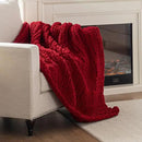 Chunky Knit Blanket Throw, 100% Hand Knit Throw Blanket Handmade Chenille Cable Knit Throw for Couch, Stylish Cozy Soft Rope Knot Crochet Blanket for Home Decor, Red, 50x60 Inches by CozyNest Decor