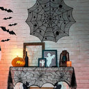 Hommtina 4 Pack Halloween Decorations Tablecloth Runner Black Lace Round Spider Cobweb Table Cover Fireplace Mantel Scarf Spiderweb with 60 Pcs 3D PVC Scary Black Bat Sticker Halloween Party Supplies by CozyNest Decor