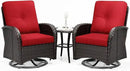 Joyside Outdoor Swivel Rocker Chairs, 3 Piece Wicker Patio Set with Thick Cushion and Side Table, Rattan Patio Swivel Rocking Chairs for Porch, Deck Use (Brown/Red, 3 PCS) by GreenHaven Gardens
