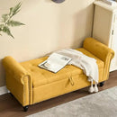 Furniliving 55” End of Bed Bench, Bedroom Bench with Button-Tufted, Large Upholstered Storage Ottoman Benches Window Bench with Storage Shoe Cabinet Bench, for Bedroom, Living Room, Linen, Yellow by CozyNest Decor