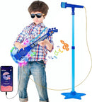 Guitar and Microphone Play Set for Boys New Upgrade,Karaoke Machine with Music&Light,Microphone Toys with Stand,Adjustable Height Guitar Toys for Kids,Toddlers,Child by TinyTreasures Baby Boutique