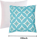 Embroidered Decorative Throw Pillow Cover, 18"x18" Set of 2, Farmhouse Pillowcase Blue Knit Pattern Cotton Canvas Cushion Case Square Floral Pillow Case for Sofa Couch Bed Living Room by CozyNest Decor