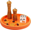 Round Orange Wood Serving Tray with Beads, Wooden Decorative Tray for Entertaining, Decoration, and Gifting, by CozyNest Decor