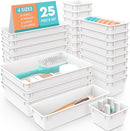 WOWBOX 25 PCS Plastic Drawer Organizer Set, 4 Sizes Desk Drawer Divider Organizers and Storage Bins for Makeup, Jewelry, Gadgets for Kitchen, Bedroom, Bathroom, Office, White by TinyTreasures Baby Boutique