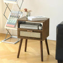 MaxSmeo Mid Century Nightstand, Rattan Side Table with Drawer, Wood Modern Bedside Table for Bedroom, Living Room and Small Spaces (Rustic Brown) by CozyNest Decor