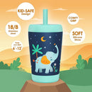 Kid Insulated Stainless Steel Tumbler with Silicone Straw, 12oz Sippy Cup for Kids (Dreamy Elephant) by TinyTreasures Baby Boutique