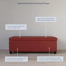BELLEZE Storage Faux Leather Ottoman, 47 Inch Bench Bedroom Bench with Safety Close Hinge, Extra Long Ottoman with Storage for Living Room, Entryway, Hallway, Foot Rest, Support 300lbs - Red by CozyNest Decor