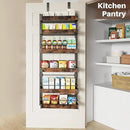 6 Tier Over The Door Pantry Organizer, 2 IN 1 Wall Mount or Metal Hanging Spice Rack for Pantry Organizers and Storage, Seasoning Shelves，Adjustable Basket with Hooks for Kitchen, Bathroom,Laundry by CozyNest Decor