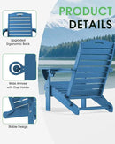 Folding Adirondack Chair HDPE All-Weather Adirondack Chairs with Cup Holder, Outdoor Fire Pit Chairs Lawn Chair for Deck Patio Garden (NavyBlue) by GreenHaven Gardens
