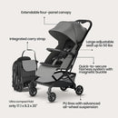 Mompush Velo Lightweight Travel Stroller – One-Hand Fold, Ultra-Compact & Airplane Friendly, Lie-Flat Recline Seat (from Birth to 50 lbs), Includes Cup Holder, Shoulder Strap, and Leather Bumper Bar by TinyTreasures Baby Boutique