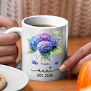 Personalized Year Name Aunt Coffee Mug Gift For Pregnancy Reveal Birthday, Customized Aunt EST 2026 Accent Cup, Hydrangea Auntie White Coffee Cup 11 15 Oz, Auntie to Be Mug Gift For Sister Besties by TinyTreasures Baby Boutique