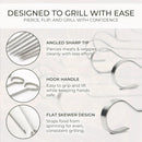 O-Yaki Flat Metal Kabob Skewer for Grilling – Set of 8 BBQ Skewers Stainless Steel with Storage Bag, Dishwasher Safe Skewers with Hook Handle & Sharp Tip for BBQ, Cookouts & Oven Use – 12 Inch by GreenHaven Gardens