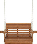Amish Casual 3 Foot Roll Back Porch Swing with Cup Holders in Oak Stain - Amish Made in The USA from Treated Pine Heavy Duty 700 Lb. Weight Capacity by GreenHaven Gardens