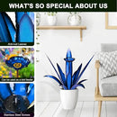 Upgraded Large Metal Yard Art, Metal Agave Plant Yard Decorations Outdoor Sculpture, Metal Flowers for Outside, Waterproof Outdoor Garden Decor (Blue+ Bird Feeder) by GreenHaven Gardens