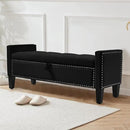 Storage Ottoman Bench, Velvet Upholstered Footstool for Bedroom and Living Room, Tufted Seat with Storage, Wooden Legs & Metal Rivets, Black