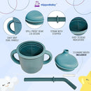 Silicone Transition Sippy Cup for 6+ month old | Includes 1 Toddler straw cup & 1 Baby Sippy Cup with Handles 5 oz | Perfect for Baby Led Weaning (Sky/Mint, 5 oz) by TinyTreasures Baby Boutique