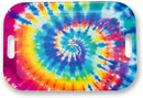 Serving Trays with Handles, 14.5 x 9.8 inch Rectangular Plastic Tray for Restaurant, Kitchen, Tie-Dye Colorful Spiral Patterns by CozyNest Decor