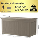 320 Gallon Outdoor Storage Box Waterproof Lockable Resin Deck Box Large, Patio Storage Bin for Pool Accessories Cushion Furniture, Garden Tools, UV-Resistant Outside Delivery Grey by GreenHaven Gardens