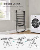 SONGMICS Clothes Drying Rack, with Sock Clips, Metal Laundry Rack, Foldable, Space-Saving, Free-Standing Airer, with 2 Height-Adjustable Gullwings, Indoor Outdoor Use, Black ULLR052B01 by TinyTreasures Baby Boutique
