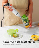 Sangcon Immersion Blender Handheld, 3-in-1 Hand Blender Electric, 400W Handheld Blender, Stainless Steel Blade Stick Blender with Whisk, Milk Frother Attachments - White by TinyTreasures Baby Boutique